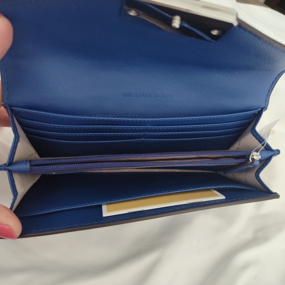 Michael Kors Royal Blue Leather Envelope Clutch with Silver Hardware - Picture 2 of 9